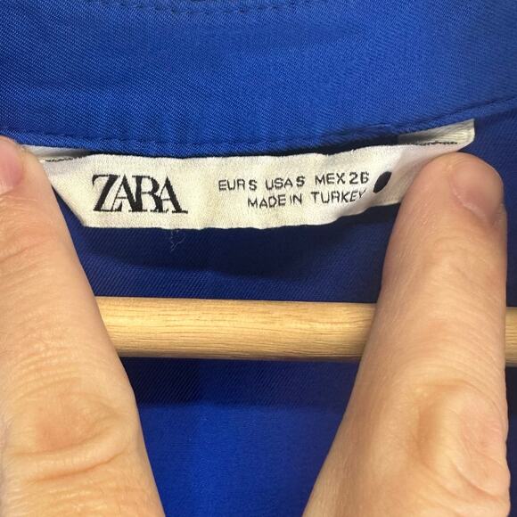 Zara Long Sleeve Royal Blue Deep V Neck Slit Blouse Womens Small Flowy Boxy - Picture 12 of 14